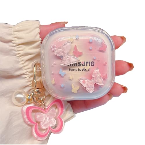 QYFZXLV Case for Galaxy Buds FE/2 Pro/Pro/Live/Bud 2 Clear Flower Butterfly Earphones Full Cover Earbuds Accessory for Boys Girls (B)