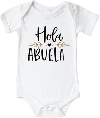 Hola Abuela Grandma Baby Announcement Onesie In Spanish, Cute Pregnancy Announcement Gifts For Grandparents, Surprise Baby Reveal Ideas For Abuelita To Be.