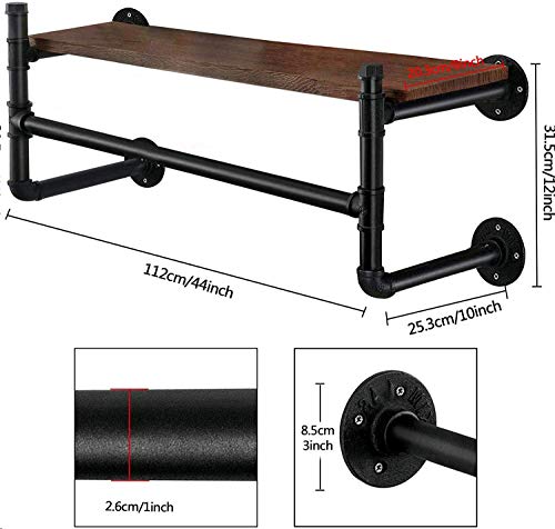 Oyydecor 2 Pack Industrial Pipe Clothes Rack, Heavy Duty Wall Mounted Black Iron Garment Rack Bar, Multi-Purpose Hanging Rod for Closet Storage, Laundry Room, 44\'\' Length, No Planks (Four Base)