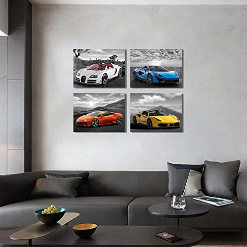 Car Wall Art Car Poster Framed Canvas Wall Art For Bedroom Living Room Boys Bedrooom Man Cave Room Decor Framed Canvas Print Black And White Car Art Farmhouse Decor Lamborghini Mclaren Posters 4 Pieces #TOP1