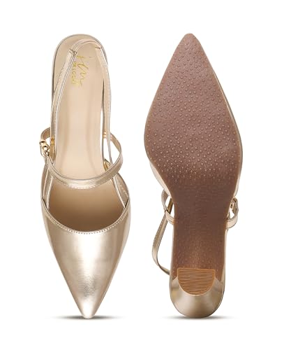 Image of JM LOOKS Slingback Pumps Elegant Dressy Heels for Women Closed Toe Pointy High Heels Wedding Bride Prom Party Evening Shoes