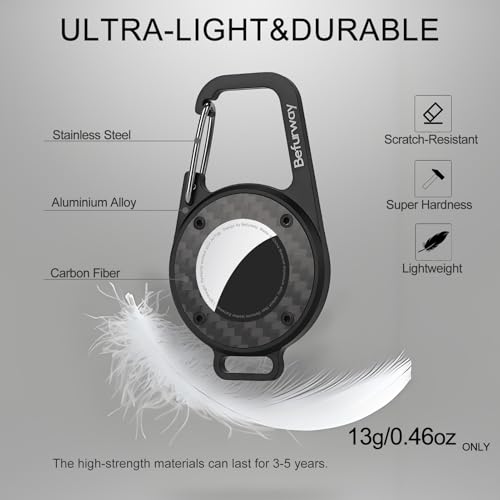 Metal Keychain Holder Compatible with Apple AirTag - Premium Leather & Carbon Fiber Case with Secure Locking Carabiner | Anti-Loss Key Ring for Car Keys, Luggage, Backpack, Pets, Travel - Image 3