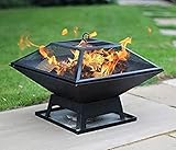 sZeao Feuerschale Mit Funkenschutz Und Grillrost Garden Terrasse 3 in 1 Multifunktional Fire Pit Für Heizung/BBQ Grill Für Den Außenbereich Gartenbalkonterrasse