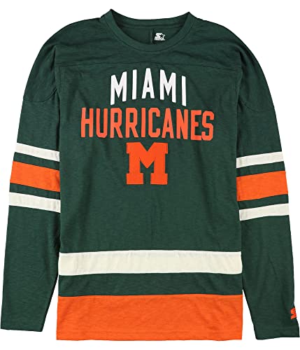 Starter Mens Miami Hurricanes Graphic T-Shirt, Green, Large