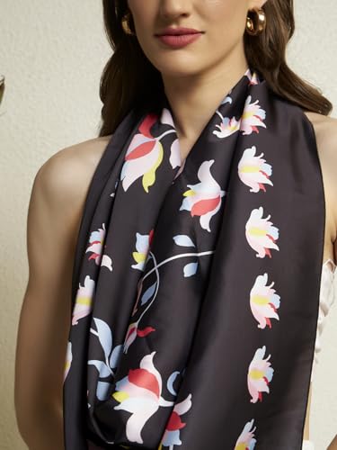 Image of Ravaiyaa - Attitude is everything Women Silk Digital Print Large Square Scarf Breathable Lightweight Neckerchief Printed Headscarf 40 inch x 40 inch Inch