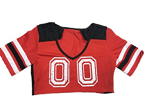 PRETTYWELL Womens Sexy Football Short Sleeve Shirt Sets Stage Uniform 8891 (red)