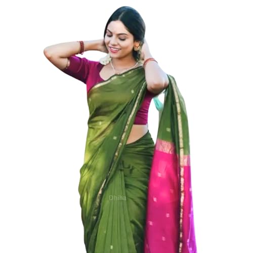Image of Original Maheswari Cotton Silk Saree for Women | Kanjivaram Pure Silk Cotton Sari with Blouse | Zari Work | Tassels | Handloom Weave