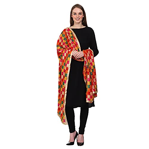 Women's Embroidered Phulkari Chiffon Dupatta Free Multicolour2