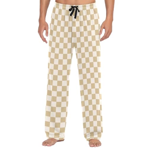Men's Pajama Bottoms Brown Checkerboard Mens Pajama Pants Buffalo Checkered Plaid Cotton Pj Bottoms Sleepwear Lounge Pants L2