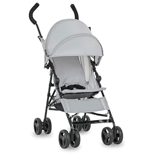 Dream On Me Rover Convenience Baby Stroller – Lightweight & Compact Travel Umbrella Stroller, Quick One-Hand Fold, Lockable Rear Wheels, Adjustable Canopy, 3-Point Safety Harness & Cup Holder – Grey