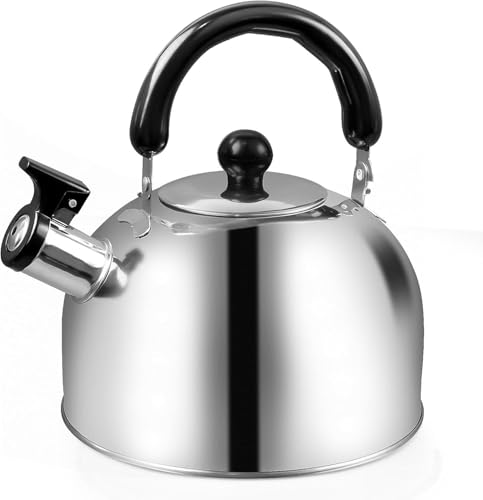 LYCN Hervidor de agua de 4 litros para camping, tetera de cocina de acero inoxidable con mango, clásica pequeña tetera para la estufa, hervidor portátil para el horno, teteras para café, leche, té