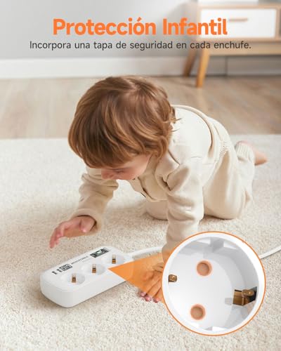 Regletas Enchufes con USB, Protección Sobretensión, 3 Tomas con Interruptor - Image 8