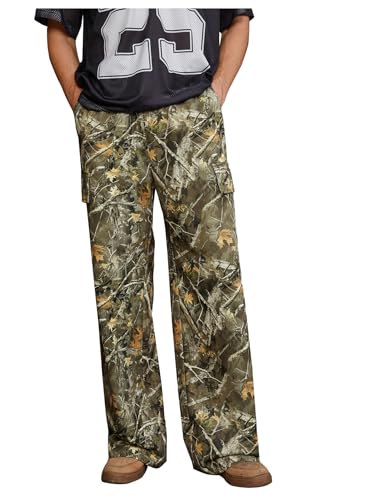 Men's Camo Cargo Pants Y2K Wide Leg Stacked Baggy Camouflage Jogging Pants Streetwear