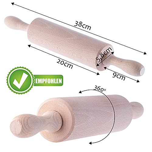 Foto von KADAX Nudelholz, Teigrolle, verstellbarer Teigroller, Nudelrolle für Backen, Pizza, Teig, 38 cm lang, Backzubehör mit Griffe, Roller aus Holz, Backrolle mit Kugellager, stabil