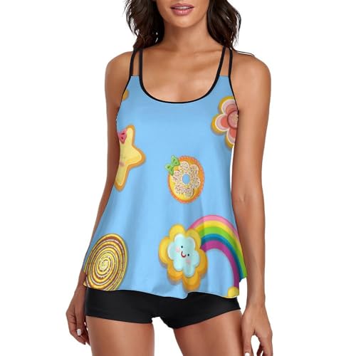 Maillot de bain tankini arc-en-ciel à séchage rapide avec shorty pour femme