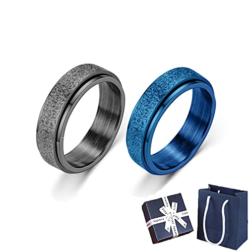 Kcrpm Frostaly Potassium Ion Spinning Ring, Potassium Ion Spinni Ring, Anxiety Ring For Women, Weight Loss, For Women Kids Silver Rose Gold Rainbow Sandblast Glitter Finish (2Pcs Black And Blue,12) #TOP11