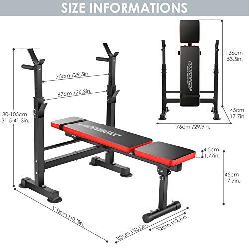 OppsDecor Weight Bench Adjustable Workout Bench Fitness Barbell Rack Strength Training for Home Gym