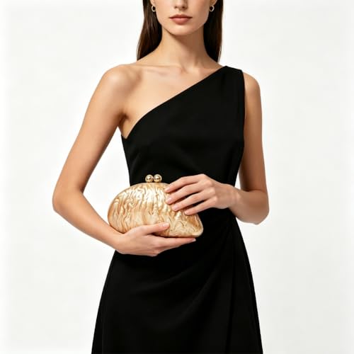 Image of Acrylic Shell Shaped Bag Luxury Marble Clutch Evening Purses for Women Glitter Handbag for Wedding Cocktail Party Prom