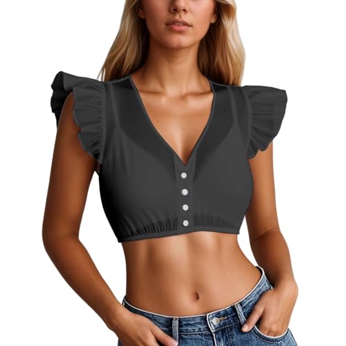 Vestido Dirndl de Manga Corta para Mujer, para Oktoberfest, Alemania, para espectáculos de Cerveza, Camisetas sin Mangas (Black, XL)