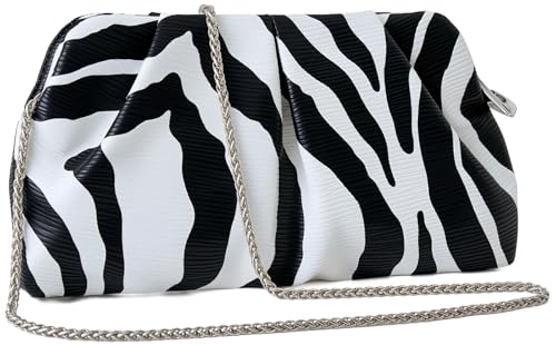 Image of Women Clutch Bag Dressy Formal Handbag Pleated PU Clutch Purse Detachable Chain