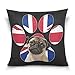 KENDIA Funda de Almohada Decorativa Funda de cojín Funda de Almohada Cuadrada, Union Jack British Flag Pug Puppy Dog Funda de Almohada Funda con Lados Gemelos (18 Pulgadas)