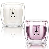 Patelai 2 Pcs Cute Bear Mugs Insulated Double Wall Glass Bear Cups for Christmas Birthday Gifts Animal Tea Milk Juice Chocolate Cappuccino Cups Home Glass Mugs for Baby Shower(White, Pink)