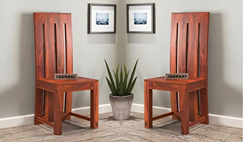 Image of Poster Wooden Dining Chairs Set of 2 for Kitchen & Dining Room, Two Seats, Solid Sheesham Wood, Honey Finish