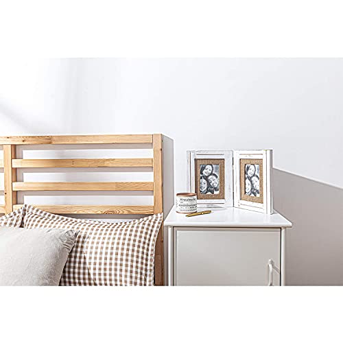 Distressed Hinged Double Picture Photo Frame 4X6 With Burlap Rim For Home Office Desk, Gift For Halloween, Thanks Giving Day, Birthday, Anniversary, Christmas, New Year, Mother's Day, White #TOP4