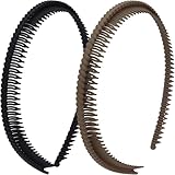 Alpinleux 2 Pcs Headband with Teeth, Comfortable Headbands for Women with Teeth, Fashion Comb Headband, Plastic Head Bands for Women's Hair Non Slip (4.3''×0.7'', Black, Khaki)