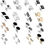 Kifmurase 16 Pairs Cufflinks for Men, Fashion Diverse Style Cuff Links Gold/Sliver/Black Disc Square Rectangle Cuff Links, Classic Striped Pattern Men’s Cufflinks for Business Wedding Party Shirt Suit