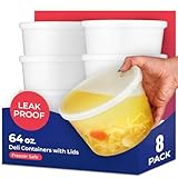 Stock Your Home 64 oz Plastic Deli Containers with Lids (8 Pack), Half Gallon Reusable Freezer Containers, Disposable Food Storage Containers with Lids, To Go Soup, Microwave Safe