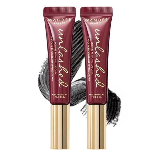 Wander Beauty Unlashed Volume & Curl Mascara - Volumizing, Lash Curling Mascara - 9 in 1 Multitasking Smudge-Proof Black Mascara - Nourish & Reduce Fallout With Peach Leaf, Vitamin E & B5 (2 Pack)
