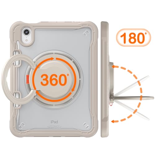 PboyiqiS For iPad Mini 7 2024 ケース,iPad Mini 6 ケース2021 8.3インチ半透明ケース,360°回転スハンドホルダー ス,スタンド機能 耐衝撃 頑丈 調節可能肩掛けー付き 落下防止 アウトドア,多機能実用全面保護ケース ペンホルダー付き (カーキ, iPad Mini 7/6)