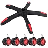 Frassie Gaming Chair Base Replacement with 5 Casters, Nylon Heavy Duty Desk Office Chair Wheel Base Part (Red)