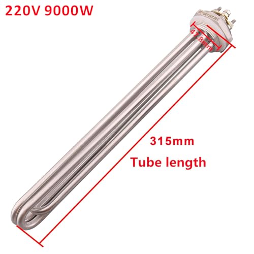DERNORD 220V 9000W Heizelement 1-1/2 Zoll U Typ Brühwasser Heizung BSP Gewinde Edelstahlflansch mit schwarzer Abdeckung