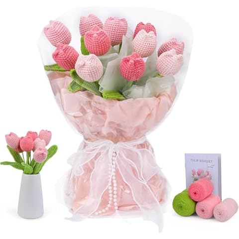 Iuuidu Crochet Kit for Beginners, Crochet Flower Bouquet Kit, Beginner Crochet Kit for Adults, Crochet Kit Flower Bouquet with Step-by-Step Video Tutorials for Birthday Cover
