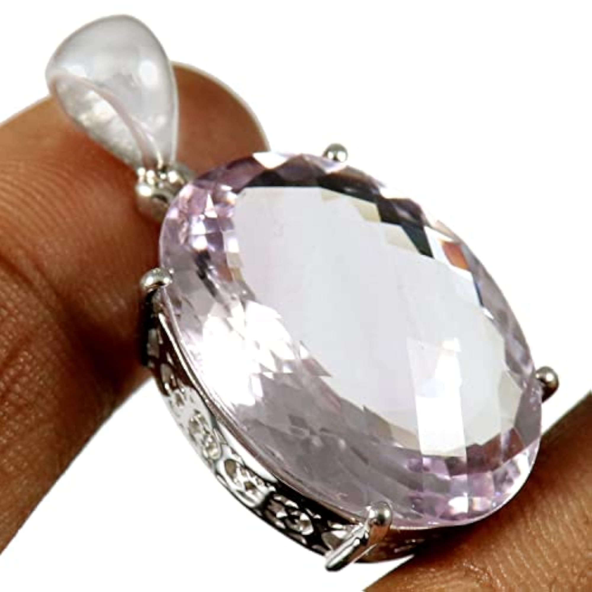 Women's 925 Sterling Silver Pink Amethyst Gemstone Pendant