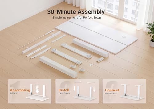 Image of YDN Electric Standing Desk Adjustable Height, 40 x 24 Inches Sit Stand up Desk with Memory Presets & Cable Management, Home Office Desk for Office & Computer Workstation, White Frame /White Top