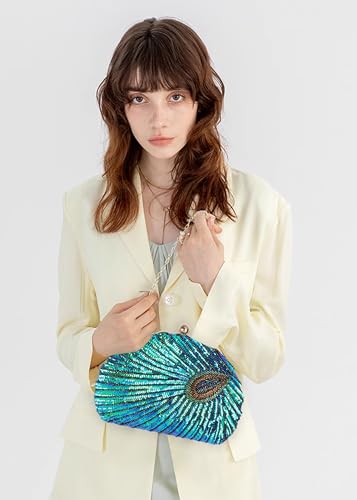 Image of Glitter Seashell Evening Clutch Purse Mini Chain Crossbody Bag Pu Leather Shell Pearl Shoulder Bag