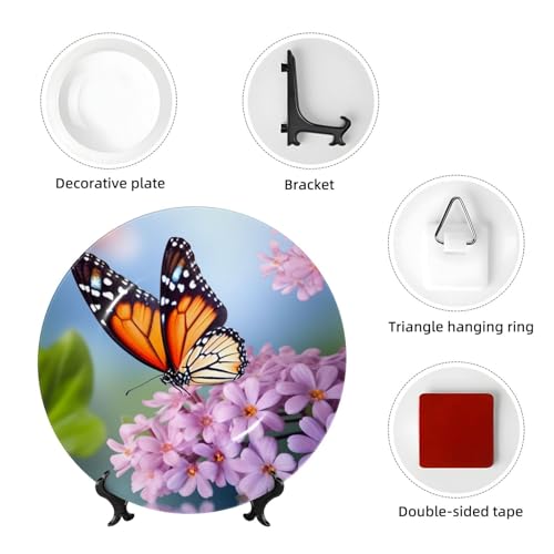 Assiette décorative en céramique avec support de présentation papillon fleurs