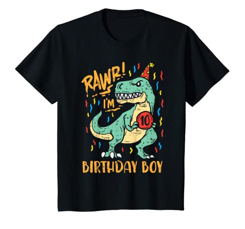 Youth Rawr 10 Birthday Boy Trex Dinosaur Cute 10th Birthday Gift T-Shirt