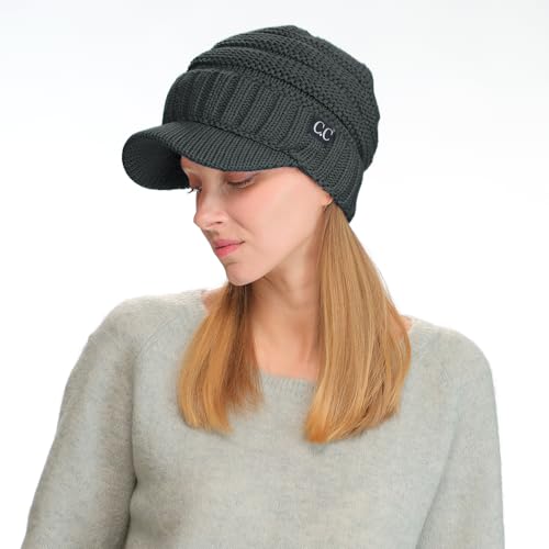 Image of C.C Trendy Warm Oversized Chunky Soft Oversized Ribbed Slouchy Knit Hat with Visor Brim