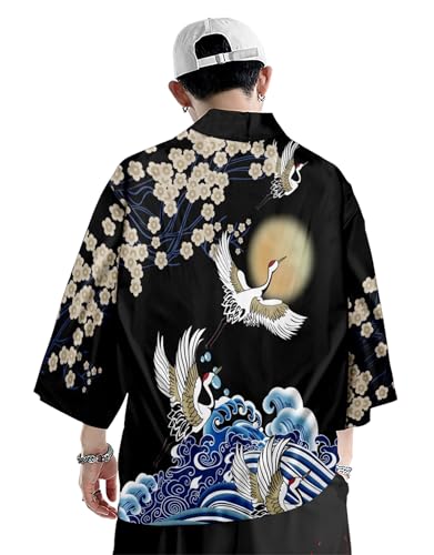 Image of DOVWOER Women's and Men Cardigan Jackets Japanese Kimono Casual Open Front Lightweight Coat