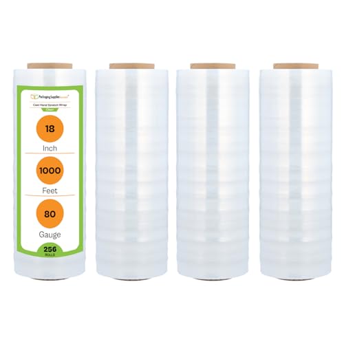 PSBM 256 Rolls 18 Inch x 1000 Feet 80 Gauge Stretch Film/Wrap, Heavy Duty Industrial Strength Clear Shrink Plastic Wrap for Moving, Packing, Shipping, Pallet Wrapping & Storage