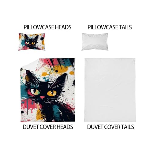 Housse de couette chats 2 pièces en microfibre 135x200cm pour lit simple - 5