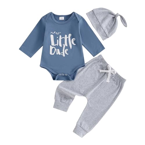 Little Dude Baby Boy Outfit Newborn Coming Home Clothes Infant Long Sleeve Romper Bodysuit Shirt Top And Pants Set - Main Image