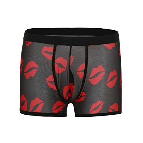 CAOQAO Hommes Sexy Slip Transparent Lèvres Imprimées Lingerie Confortable Boxer Slips sous-vêtements Respirant Boxers en Microfibre Confort Supérieur Culottes Sexy Boxer Lisse(M,Noir)