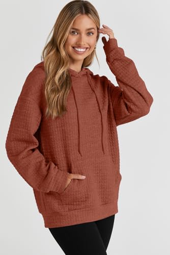 Image of SHEWIN Women Fall Waffle Hoodies Pullover Tops Hooded Sweatshirt