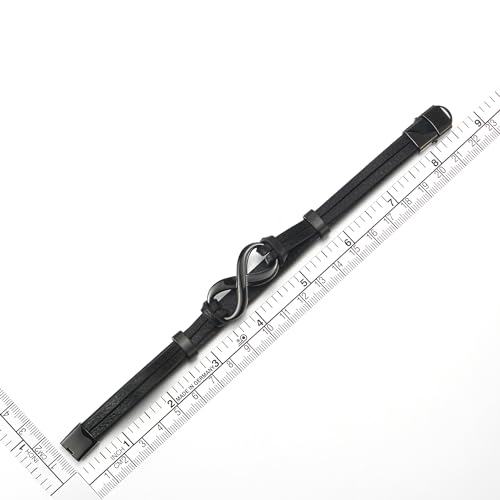 Pulsera de cuero negro con acero inoxidable miniatura 6