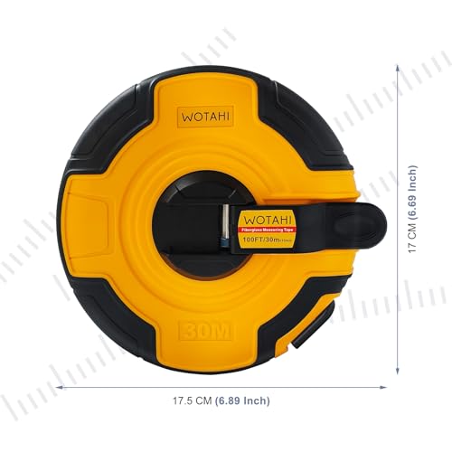 100 ft/30 m Mesure de bande, mesure de bande de bobine fermée, bande de mesure flexible longue rétractable, fibre double pouce / échelle métrique, pour la construction, l'arpentage, l`aménagement paysager